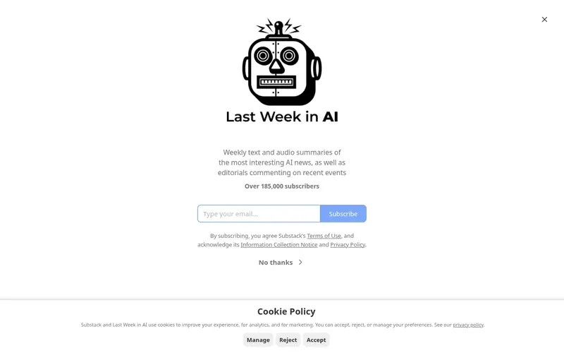 Screenshot of the Last Week in AI homepage