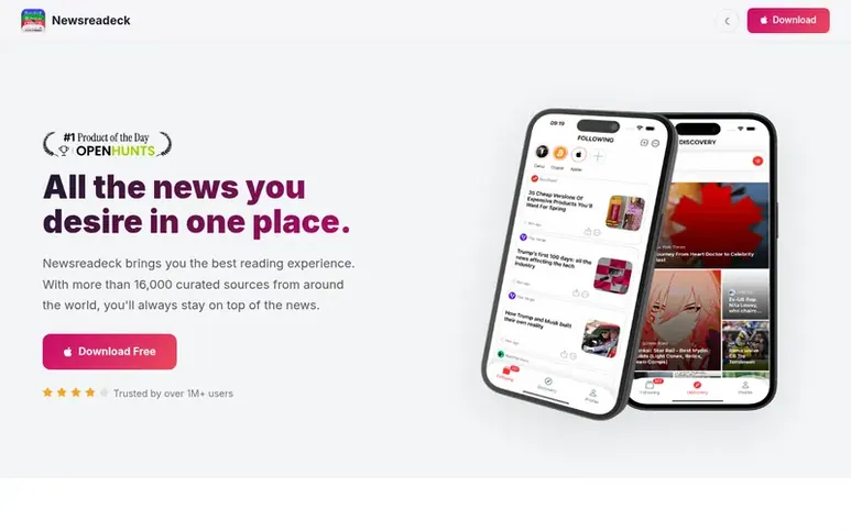 Screenshot of the Newsreadeck homepage