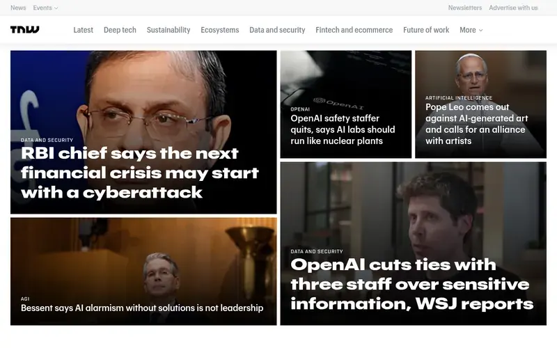 Screenshot of the TNW homepage