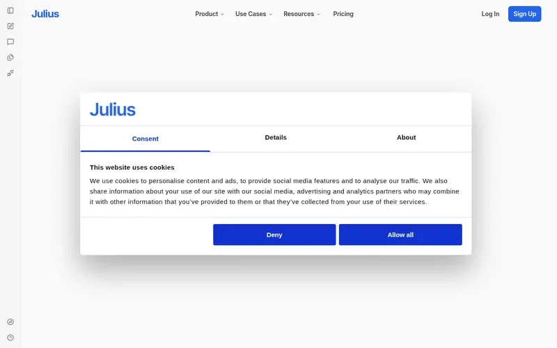 Screenshot of the Julius AI homepage