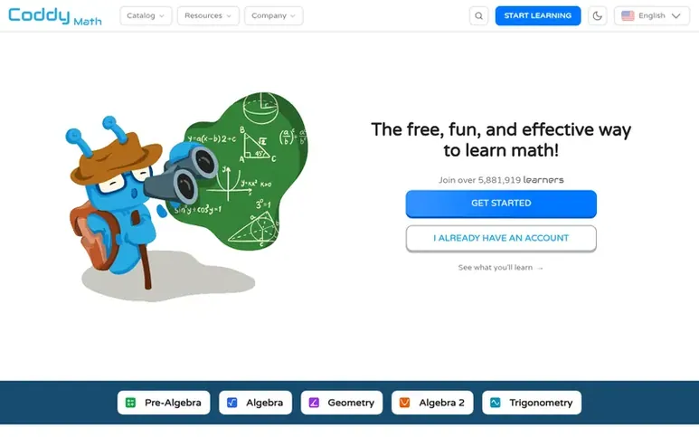 Screenshot of the Coddy homepage
