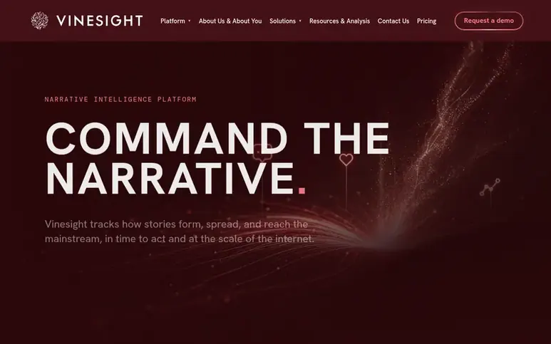 Screenshot of the Vinesight homepage